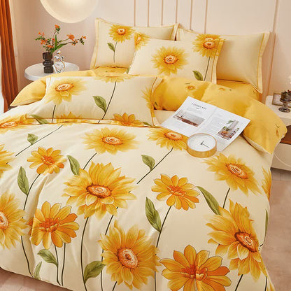 Set di biancheria da letto reversibile in cotone spazzolato con motivo girasole (4 pezzi) - image 4