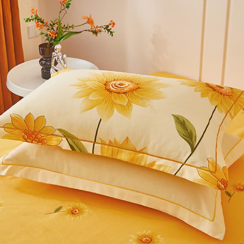 Set di biancheria da letto reversibile in cotone spazzolato con motivo girasole (4 pezzi) - image 6