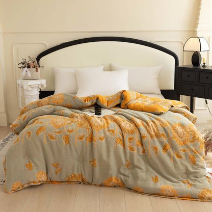 Trapunta in cotone a doppia garza con motivo girasole pastorale - Trapunta invernale - Matrimoniale Grande - image 0