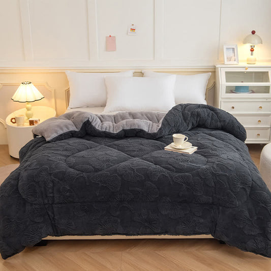 Coperta reversibile in jacquard Sherpa con foglie di ginkgo - image 0