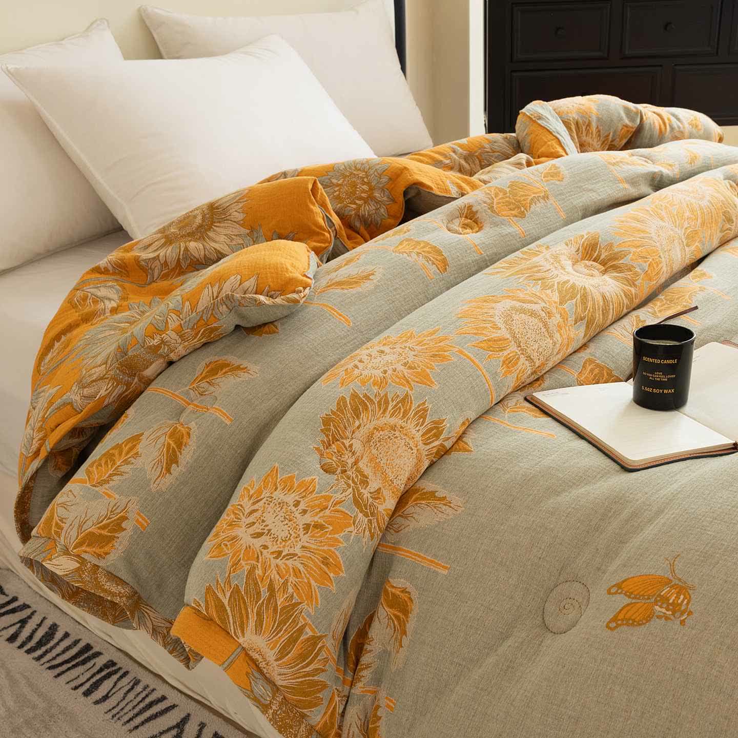 Trapunta in cotone a doppia garza con motivo girasole pastorale - image 2