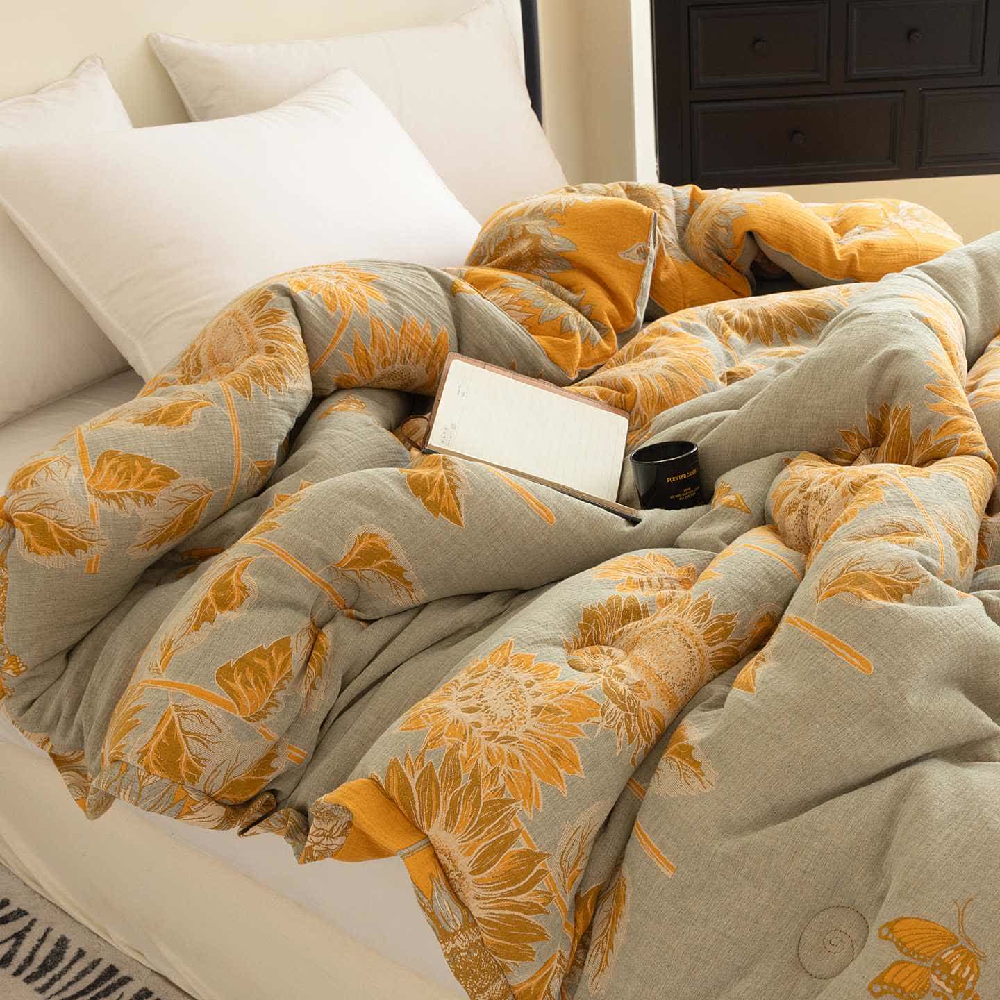 Trapunta in cotone a doppia garza con motivo girasole pastorale - image 4