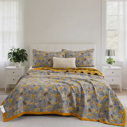 Trapunta in cotone biologico Ginkgo Biloba - Grigio - Trapunta con 2 federe - Matrimoniale Extra Lungo - image 40