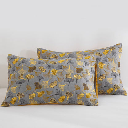 Trapunta in cotone biologico Ginkgo Biloba - Grigio - 2 federe - 51cm x 91cm - image 47
