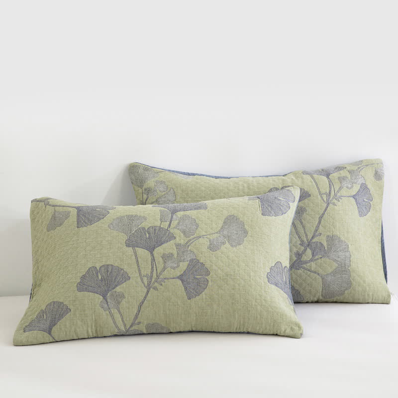 Trapunta reversibile in cotone naturale ispirata al ginkgo - Verde - 2 federe - 51cm x 91cm - image 18