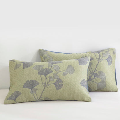Trapunta reversibile in cotone naturale ispirata al ginkgo - Verde - 2 federe - 51cm x 91cm - image 18