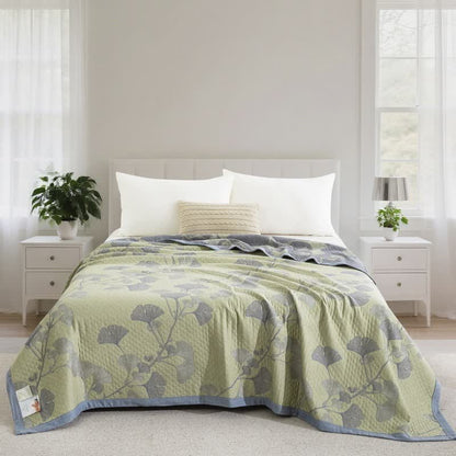 Trapunta reversibile in cotone naturale ispirata al ginkgo - Verde - Trapunta - Matrimoniale Extra Lungo - image 15