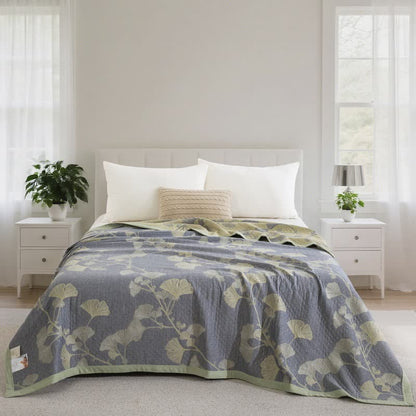 Trapunta reversibile in cotone naturale ispirata al ginkgo - Blu - Trapunta - Matrimoniale Extra Lungo - image 3