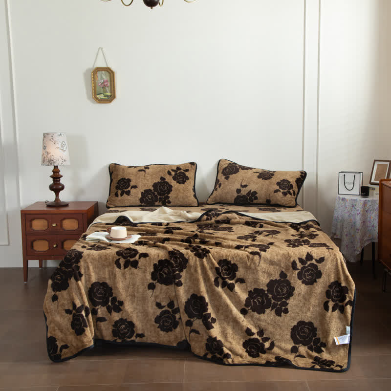 Coperta con lenzuolo con angoli in peluche rosa - Caffè - Coperta con 2 federe - Matrimoniale Grande - image 3