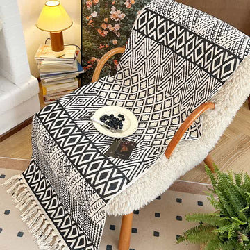Moderno tappetino geometrico in cotone e lino con nappe - 60cm x 180cm - image 0