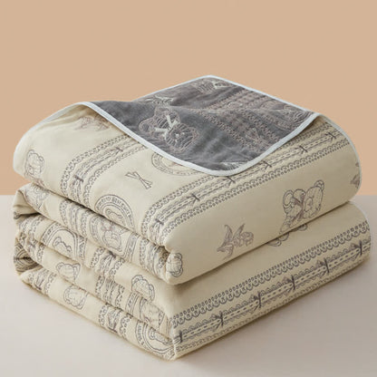 Trapunta in mussola di cotone a righe floreali con orsetto - image 5