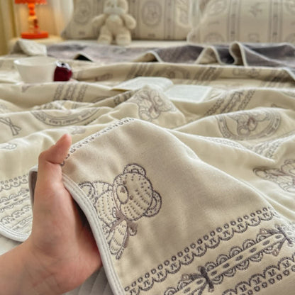 Trapunta in mussola di cotone a righe floreali con orsetto - image 4