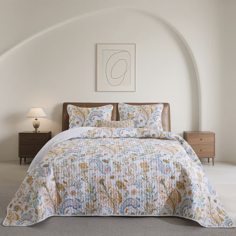 Set di biancheria da letto trapuntato in cotone con motivo Paisley floreale (3 pezzi) - Matrimoniale Grande - image 0