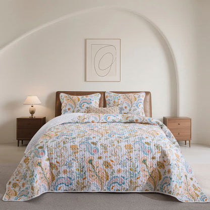 Set di biancheria da letto trapuntato in cotone con motivo Paisley floreale (3 pezzi) - Matrimoniale Grande - image 0