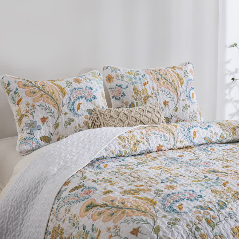 Set di biancheria da letto trapuntato in cotone con motivo Paisley floreale (3 pezzi) - image 4