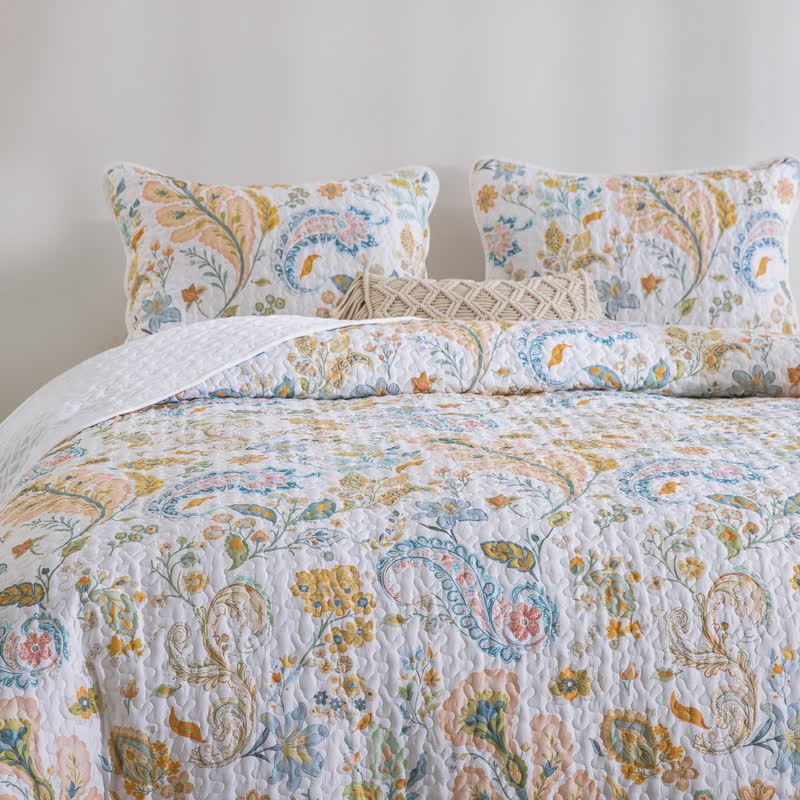 Set di biancheria da letto trapuntato in cotone con motivo Paisley floreale (3 pezzi) - image 2