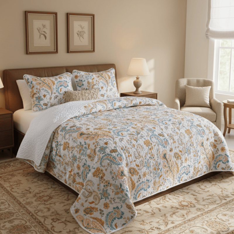 Set di biancheria da letto trapuntato in cotone con motivo Paisley floreale (3 pezzi) - image 1