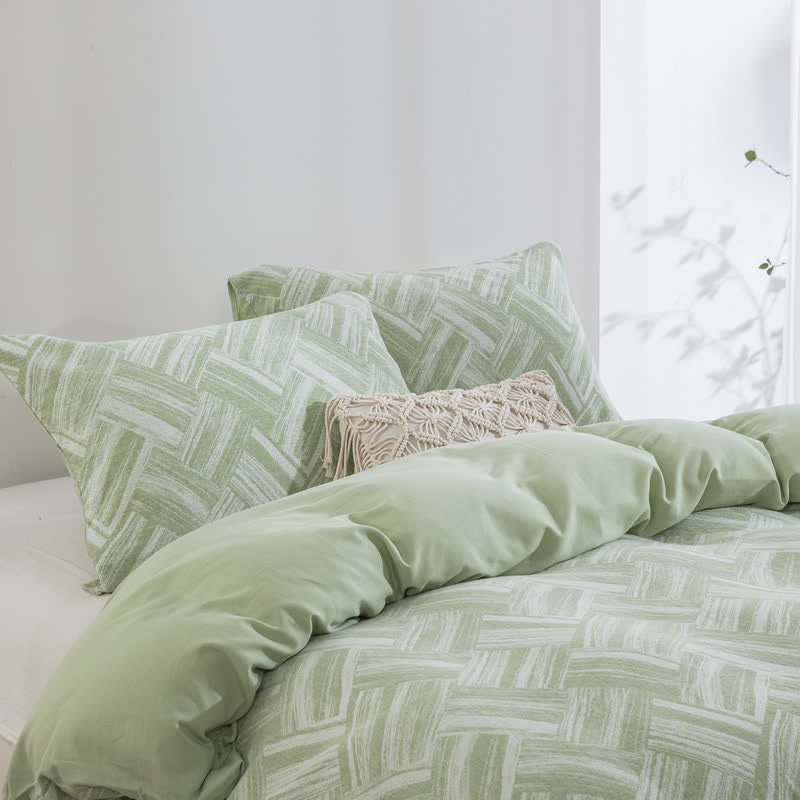 Set copripiumino in cotone a spina di pesce verde (3 pezzi) - image 3