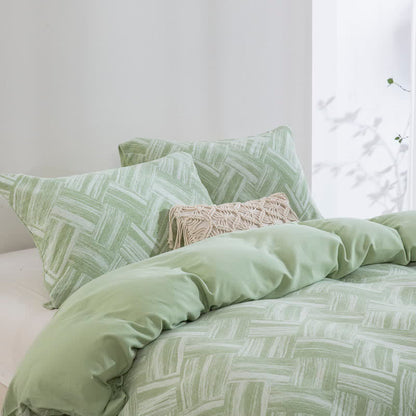 Set copripiumino in cotone a spina di pesce verde (3 pezzi) - image 3