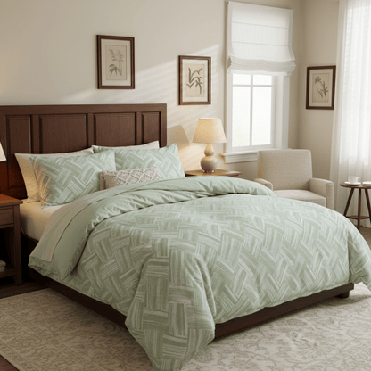 Set copripiumino in cotone a spina di pesce verde (3 pezzi) - image 1