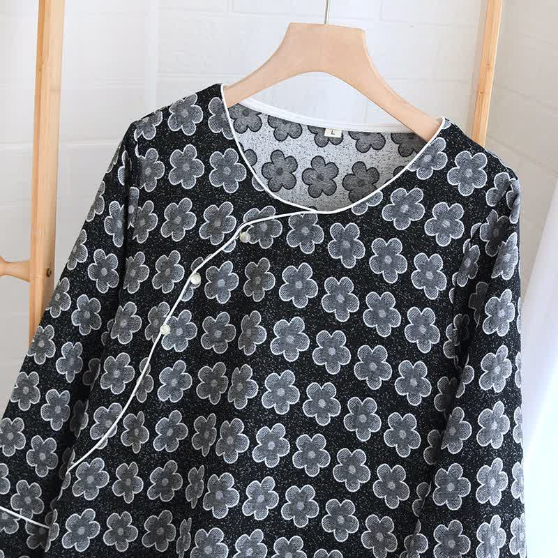 Pigiama in cotone naturale jacquard floreale nero - image 15