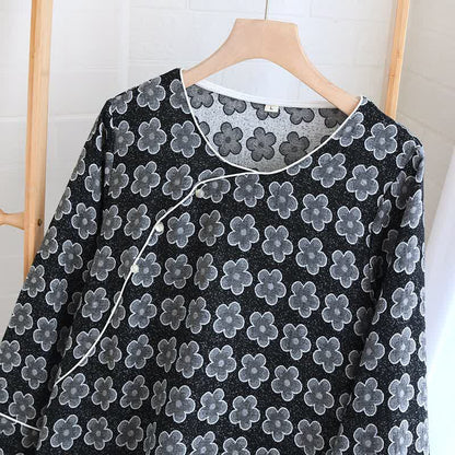 Pigiama in cotone naturale jacquard floreale nero - image 15