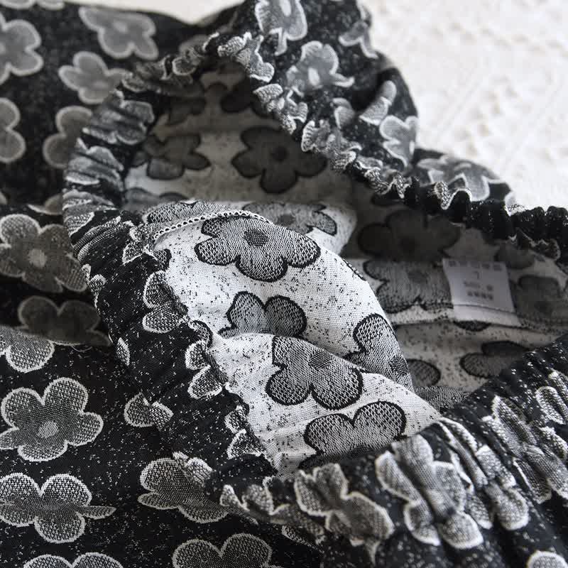 Pigiama in cotone naturale jacquard floreale nero - image 8