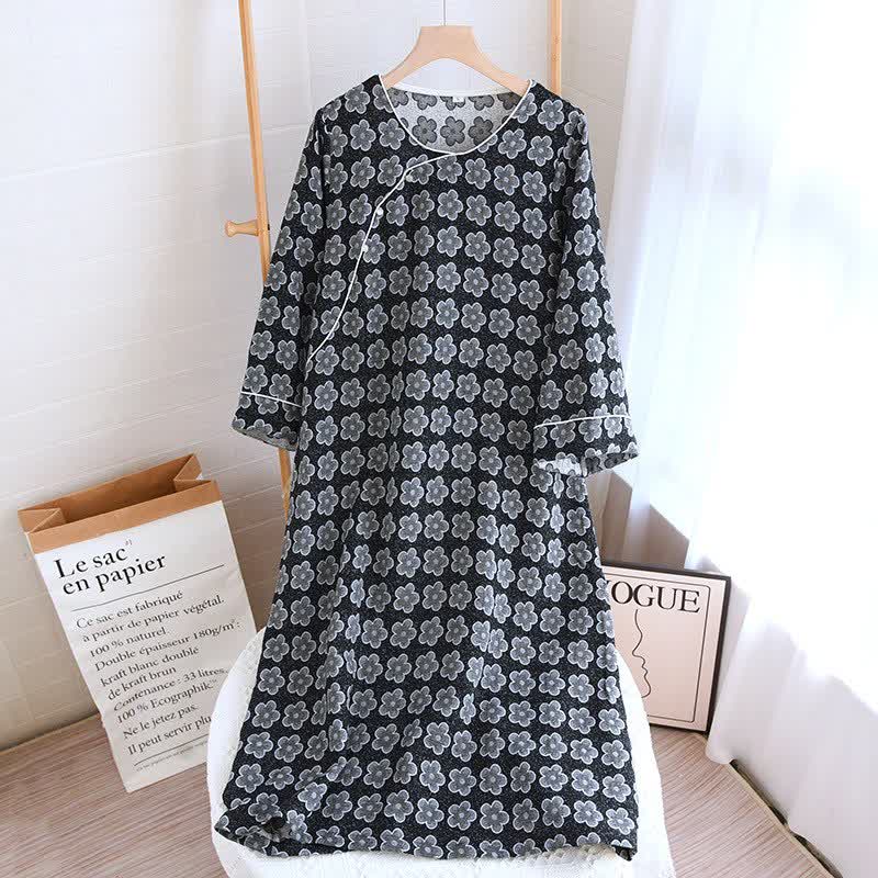 Pigiama in cotone naturale jacquard floreale nero - Camicia da notte - XL - image 13