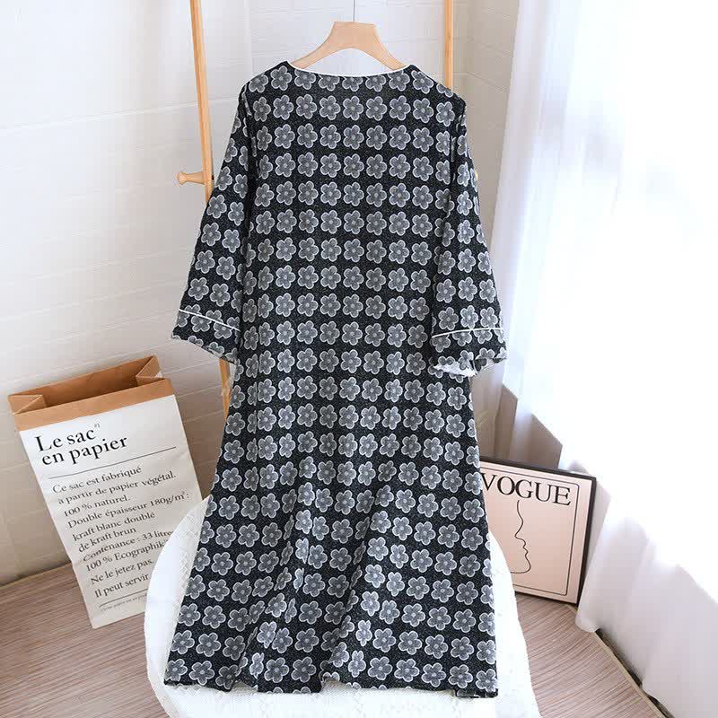 Pigiama in cotone naturale jacquard floreale nero - image 14