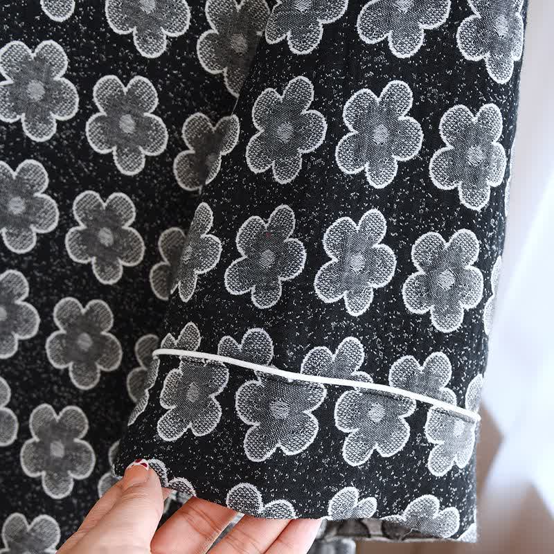 Pigiama in cotone naturale jacquard floreale nero - image 5