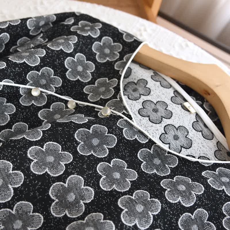 Pigiama in cotone naturale jacquard floreale nero - image 2