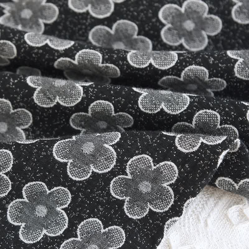 Pigiama in cotone naturale jacquard floreale nero - image 12