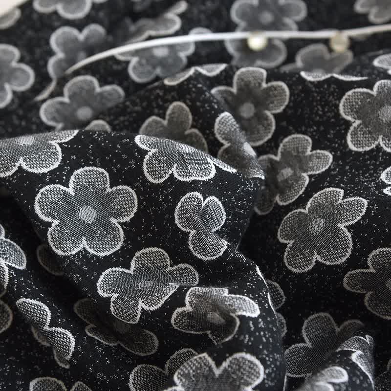 Pigiama in cotone naturale jacquard floreale nero - image 4