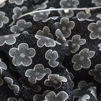 Pigiama in cotone naturale jacquard floreale nero - image 4