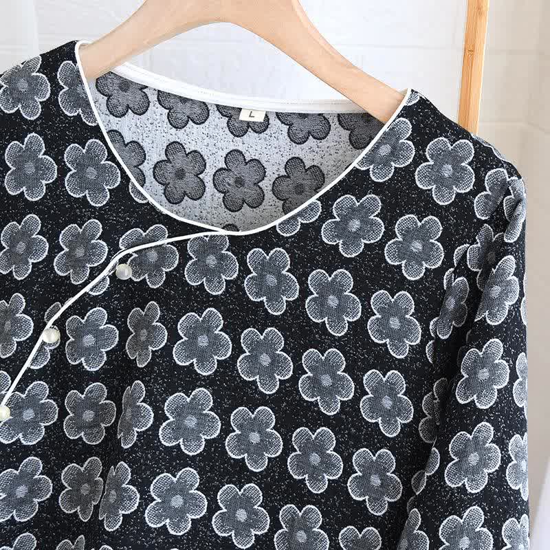 Pigiama in cotone naturale jacquard floreale nero - image 16