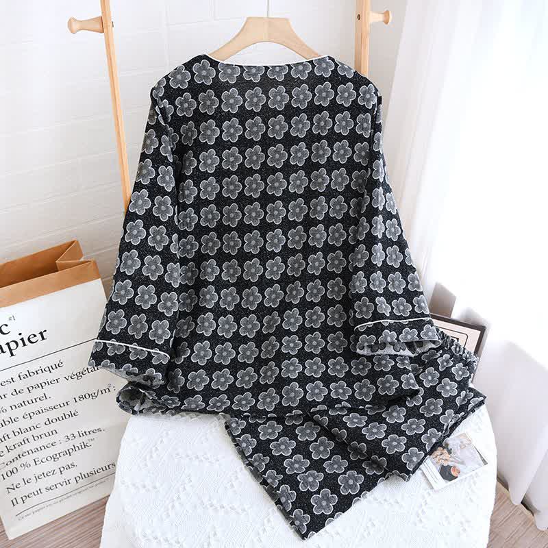 Pigiama in cotone naturale jacquard floreale nero - image 1