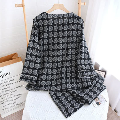 Pigiama in cotone naturale jacquard floreale nero - image 1