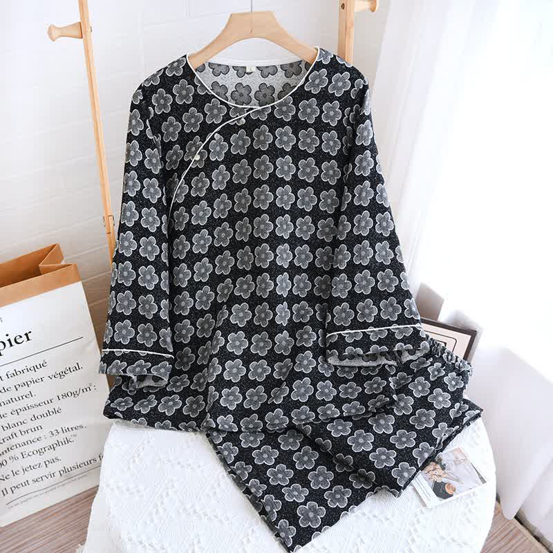 Pigiama in cotone naturale jacquard floreale nero - Abbigliamento da casa - XL - image 0