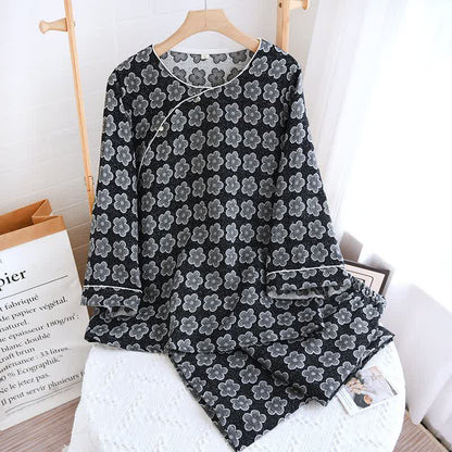 Pigiama in cotone naturale jacquard floreale nero - Abbigliamento da casa - XL - image 0