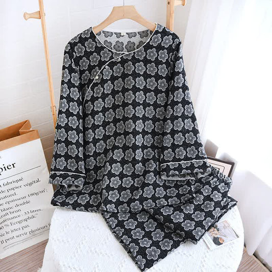 Pigiama in cotone naturale jacquard floreale nero - Abbigliamento da casa - XL - image 0