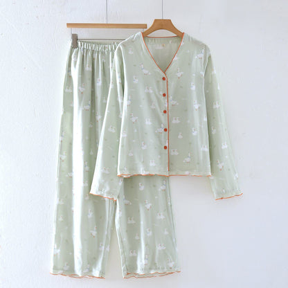 Completo da notte in garza di cotone con motivo a paperella - XL - image 0