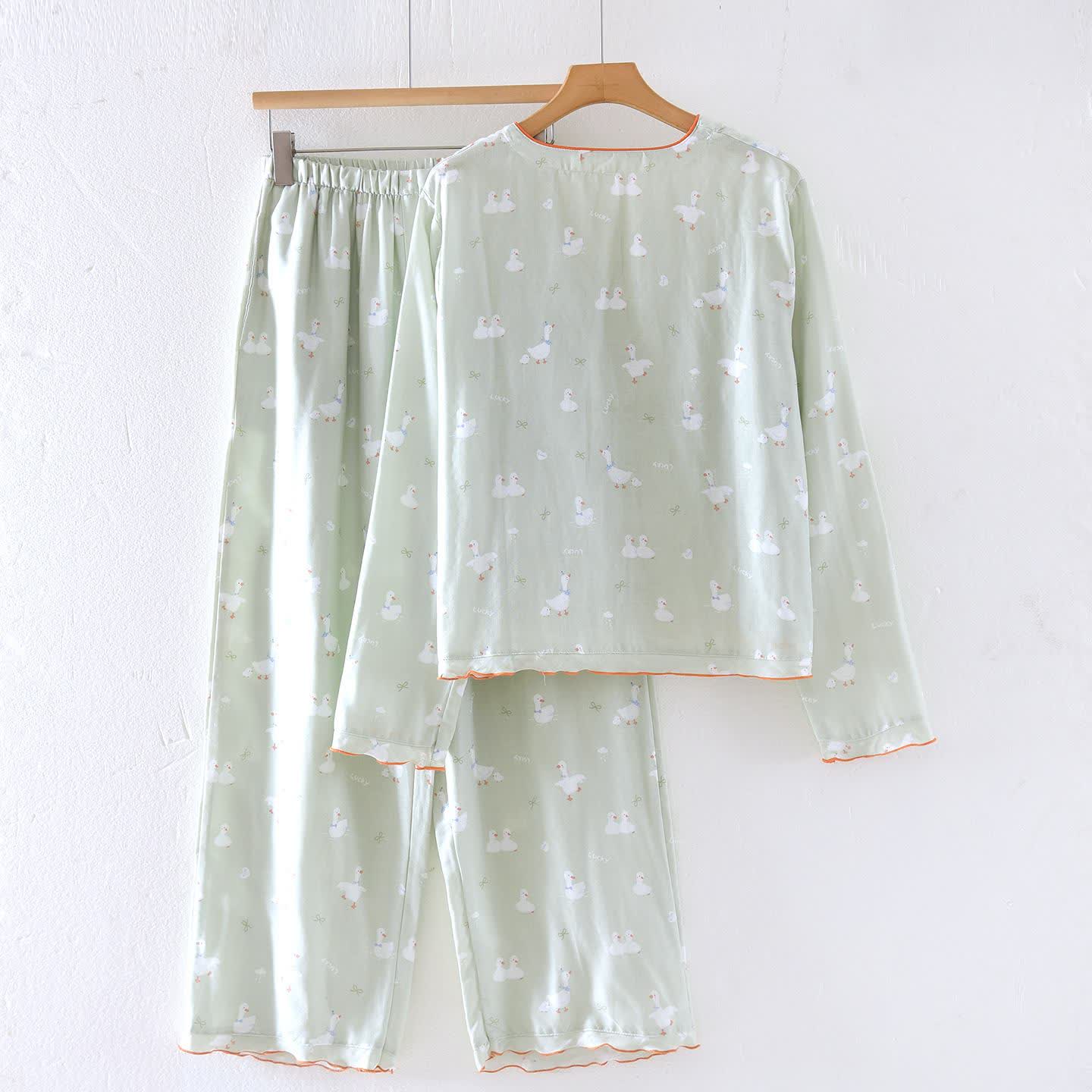 Completo da notte in garza di cotone con motivo a paperella - image 1