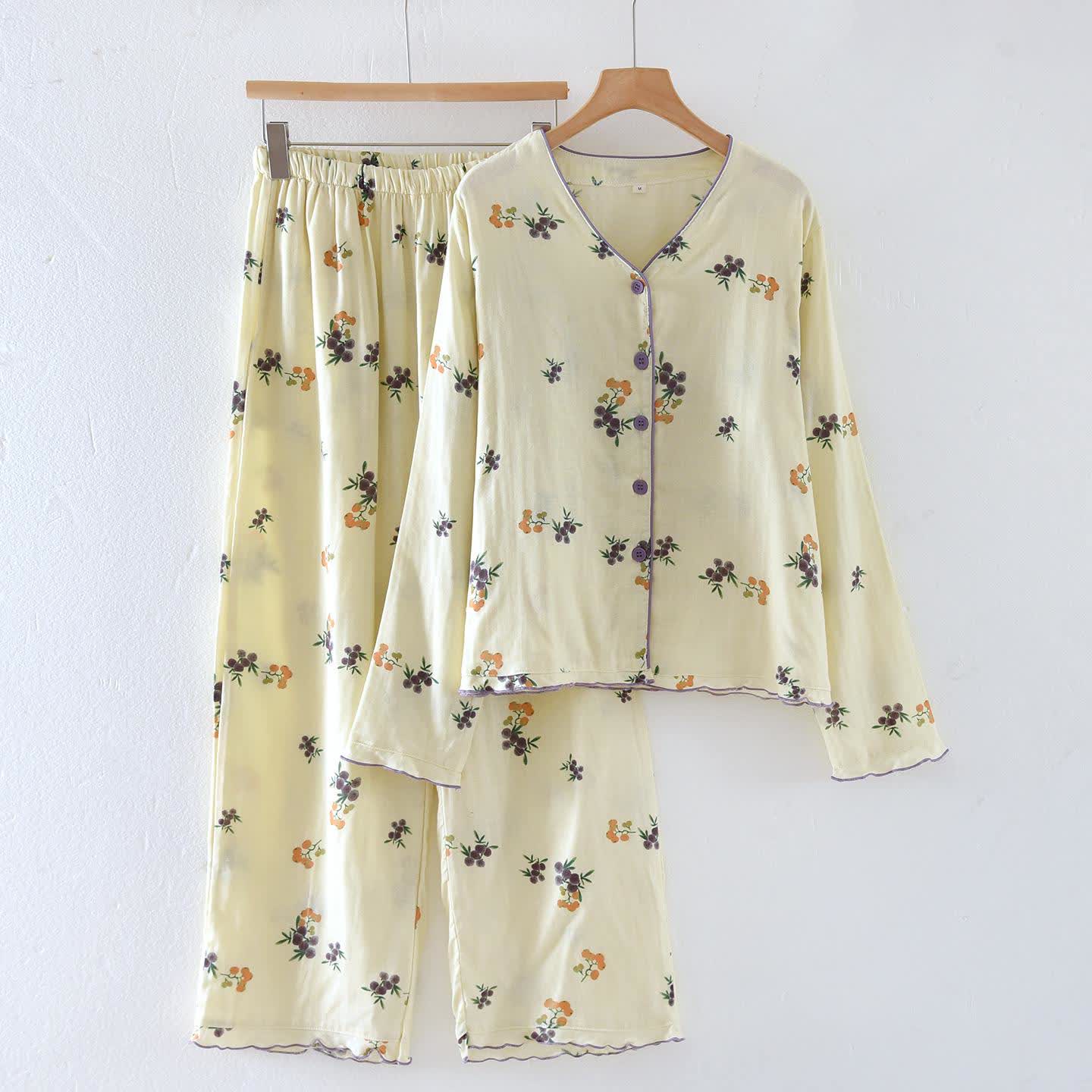 Completo da notte in garza di cotone con frutta nespola - XL - image 0