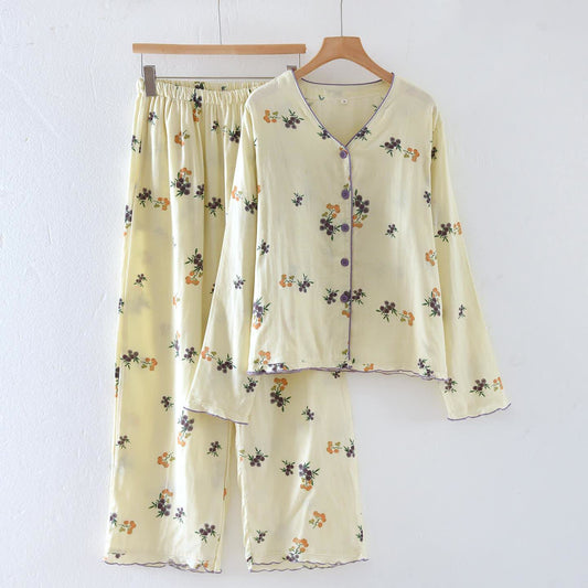 Completo da notte in garza di cotone con frutta nespola - XL - image 0