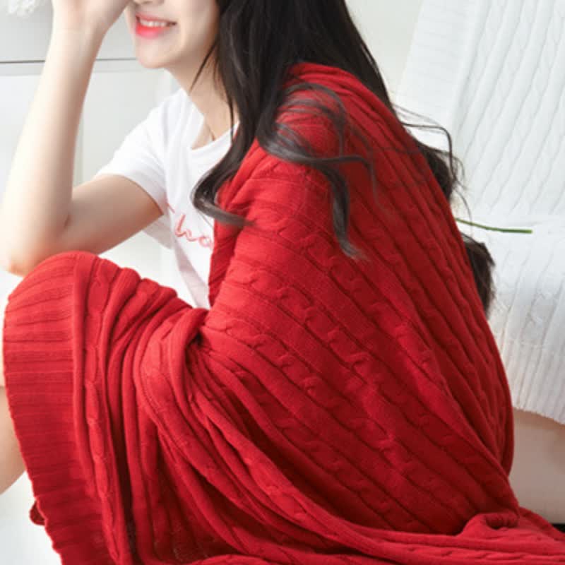 Coperta in maglia di cotone tinta unita Ownkoti per divano - Rosso - 180cm x 200cm - image 5