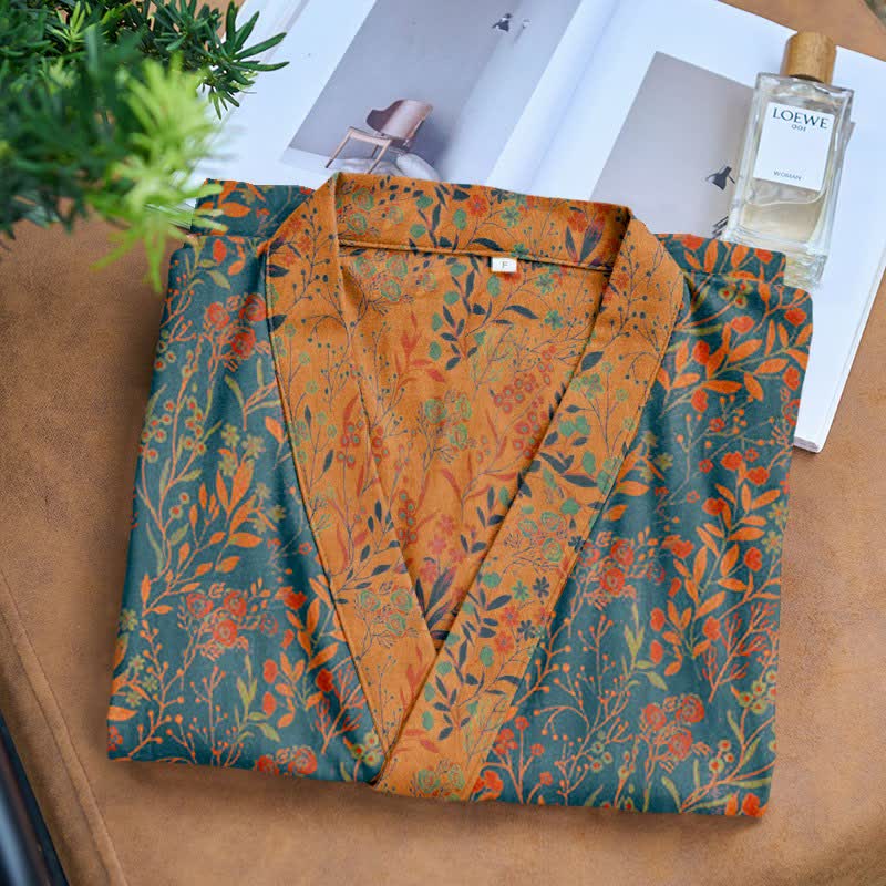 Kimono in garza di cotone con foglie vintage - image 1