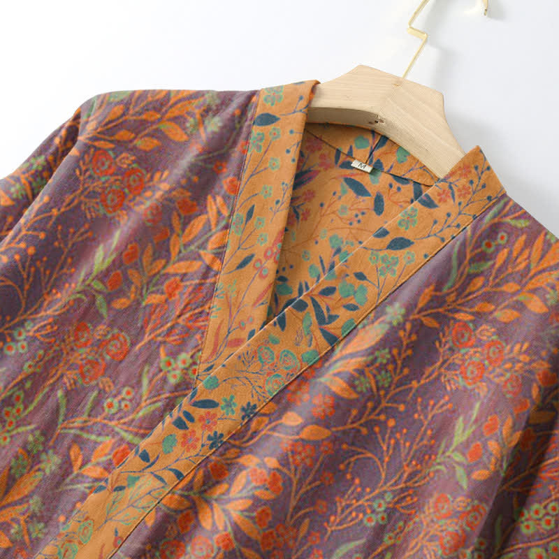 Kimono in garza di cotone con foglie vintage - image 7