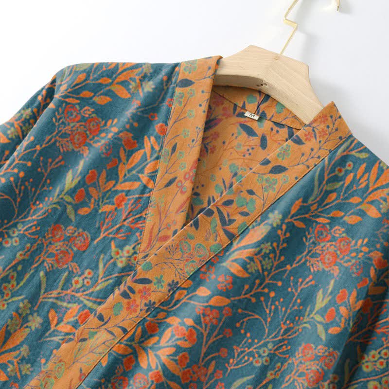 Kimono in garza di cotone con foglie vintage - image 2