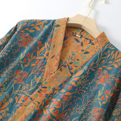 Kimono in garza di cotone con foglie vintage - image 2