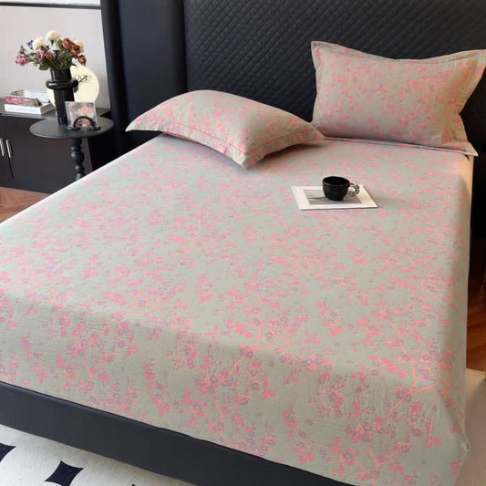 Lenzuolo con angoli in garza di cotone Plum Blossom - Verde chiaro - Lenzuolo con angoli con 2 federe - Matrimoniale - image 0